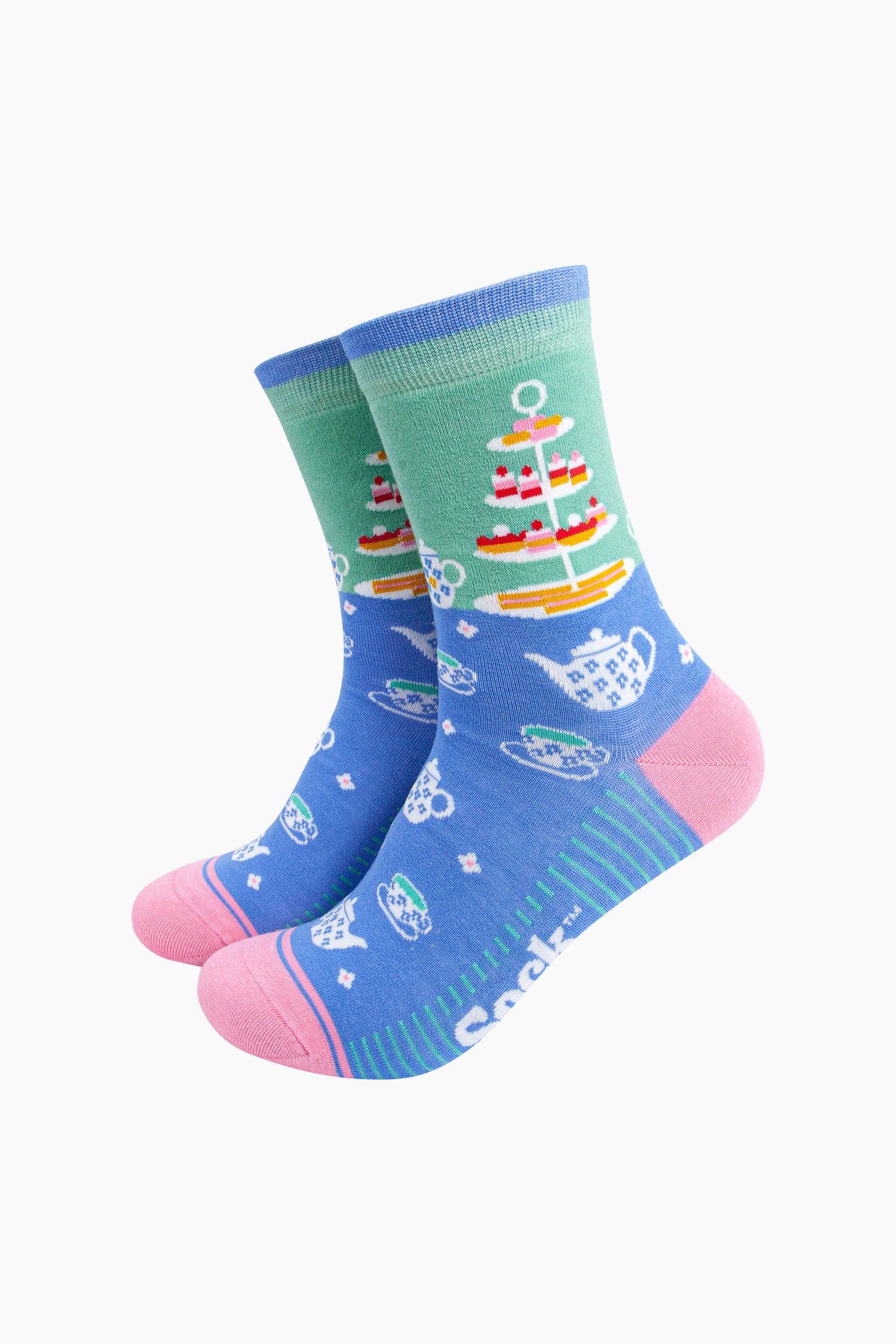 Women's Afternoon High Tea Bamboo Socks in Mint/Blue Bibelot Leek