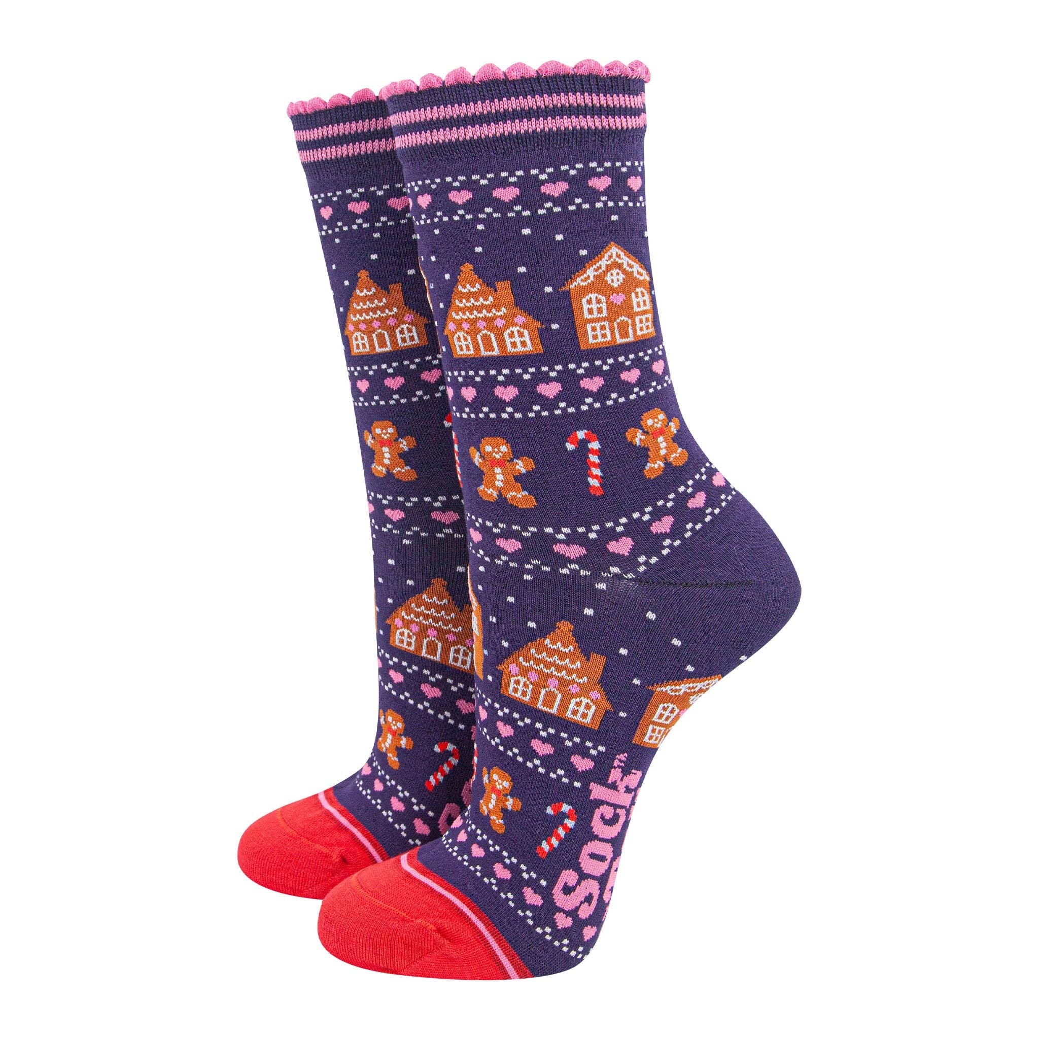 Sock Talk Women's Bamboo Socks - Navy Blue/Red, Gingerbread Fair Isle
