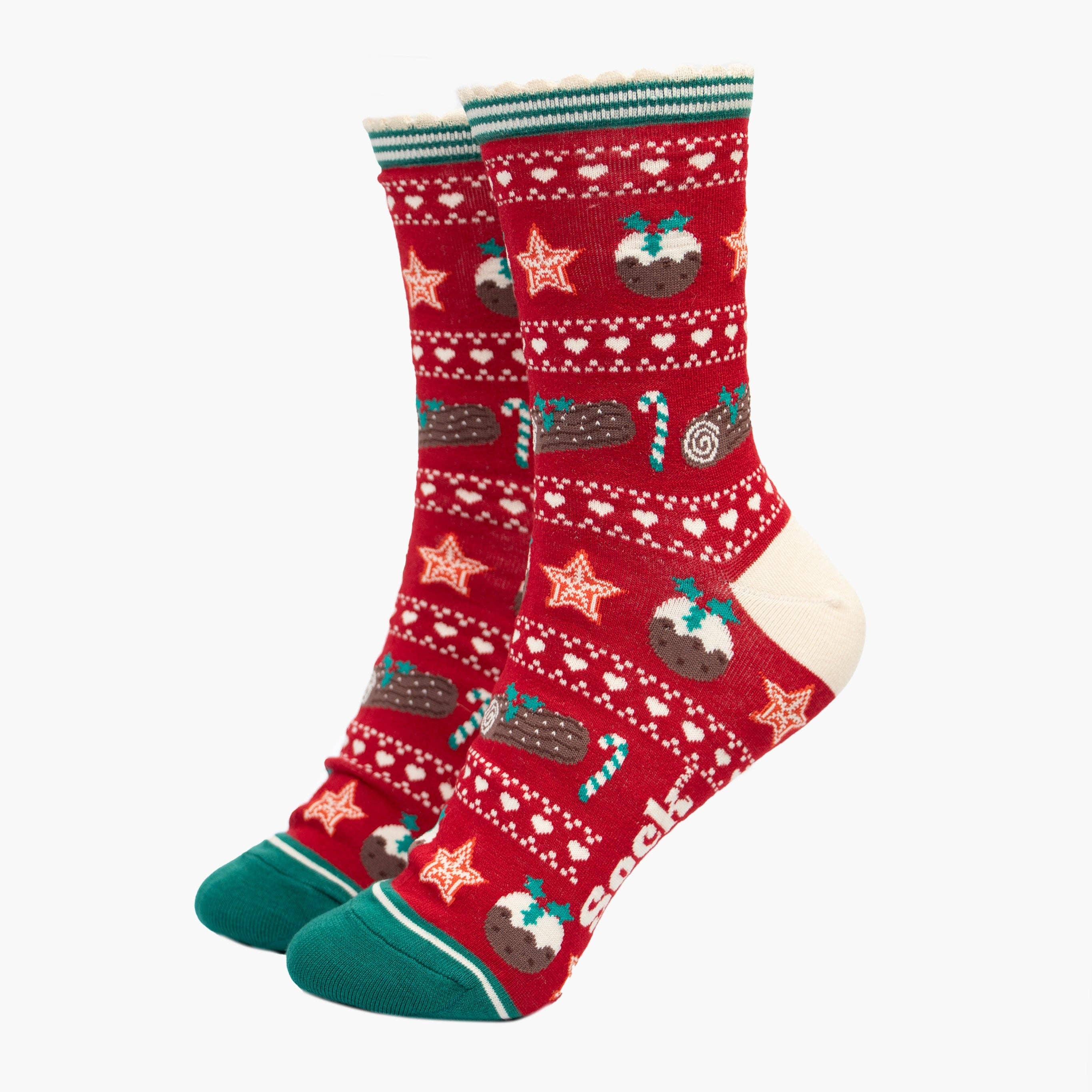 Sock Talk Women's Bamboo Socks - Red/Green, Christmas Pudding