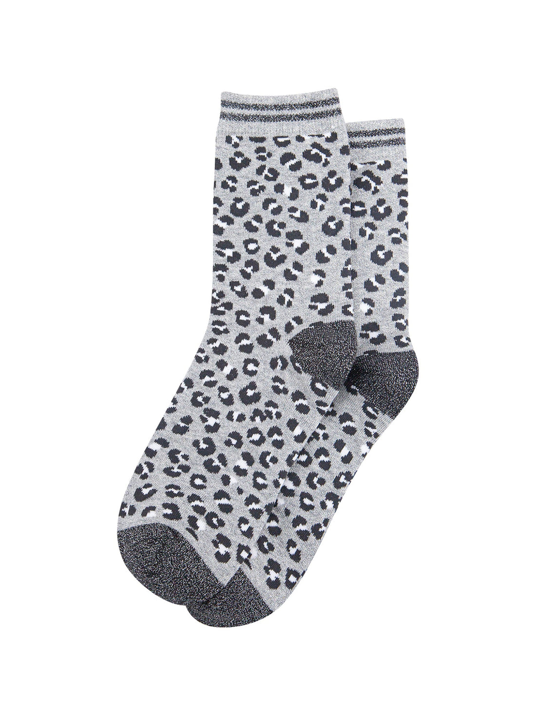 Women's Leopard Print Combed Cotton Glitter Socks in Grey Bibelot Leek