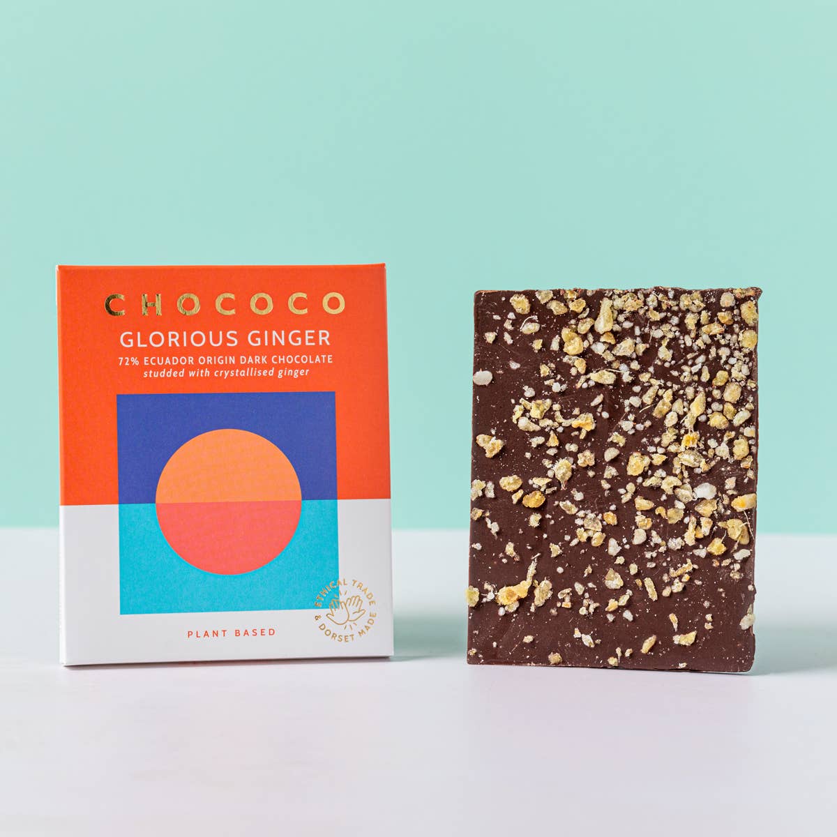 Chococo Glorious Ginger studded 72% Ecuador Chocolate Bar (VEGAN) Bibelot Leek