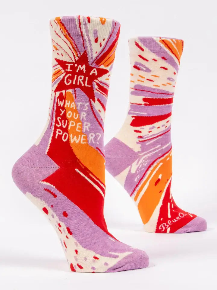 Blue Q 'I'm A Girl, What's Your Superpower?' Women's Crew Socks image 0