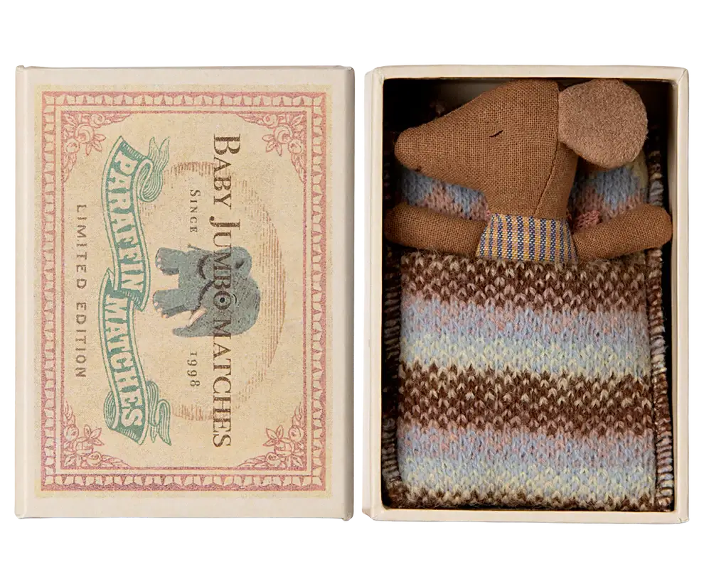 Maileg Sleepy Wakey Baby Mouse in Matchbox - Rose image 1