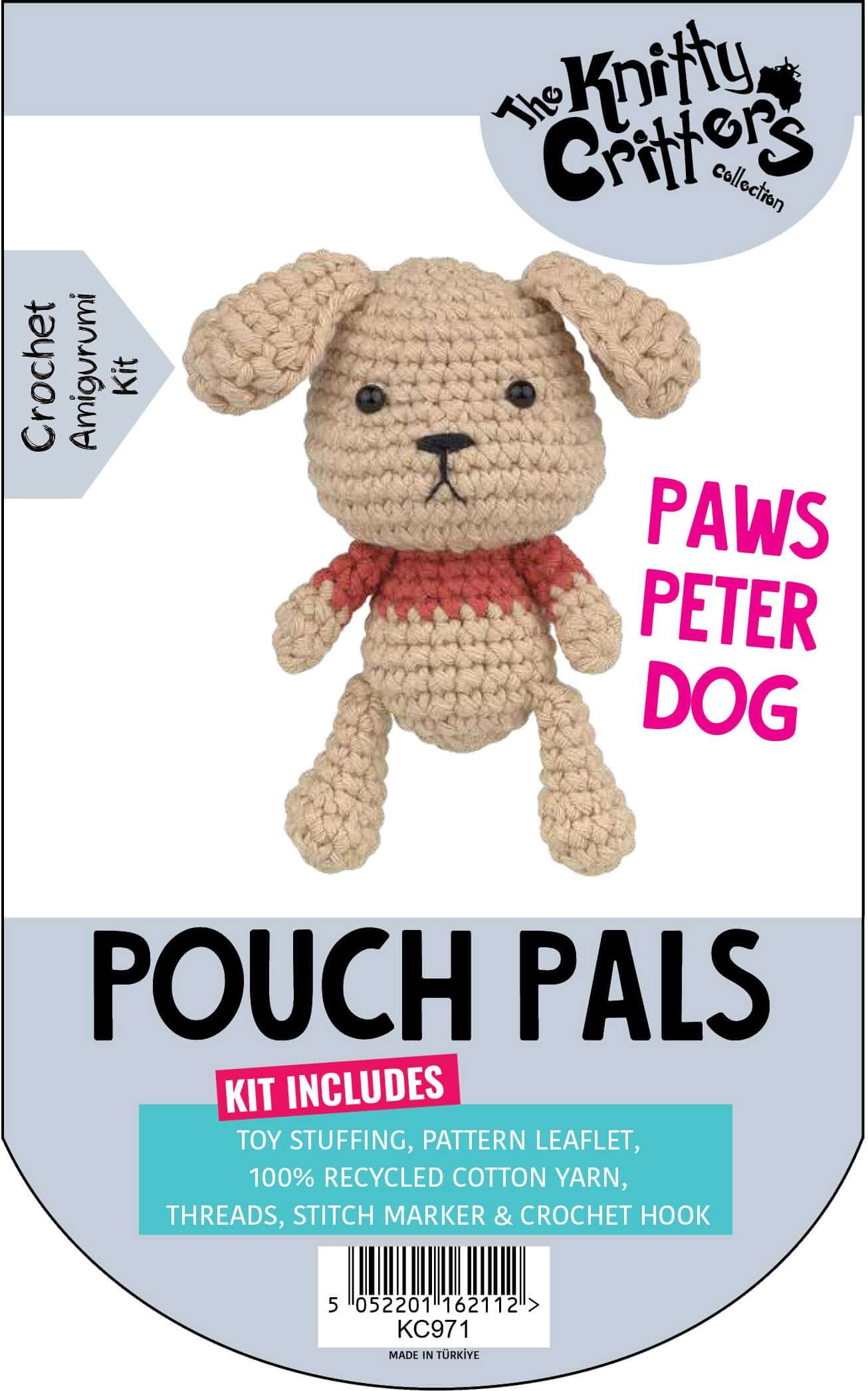 Knitty Critters Pouch Pals 3 - Paws Peter Dog Amigurumi Crochet Kit image 1