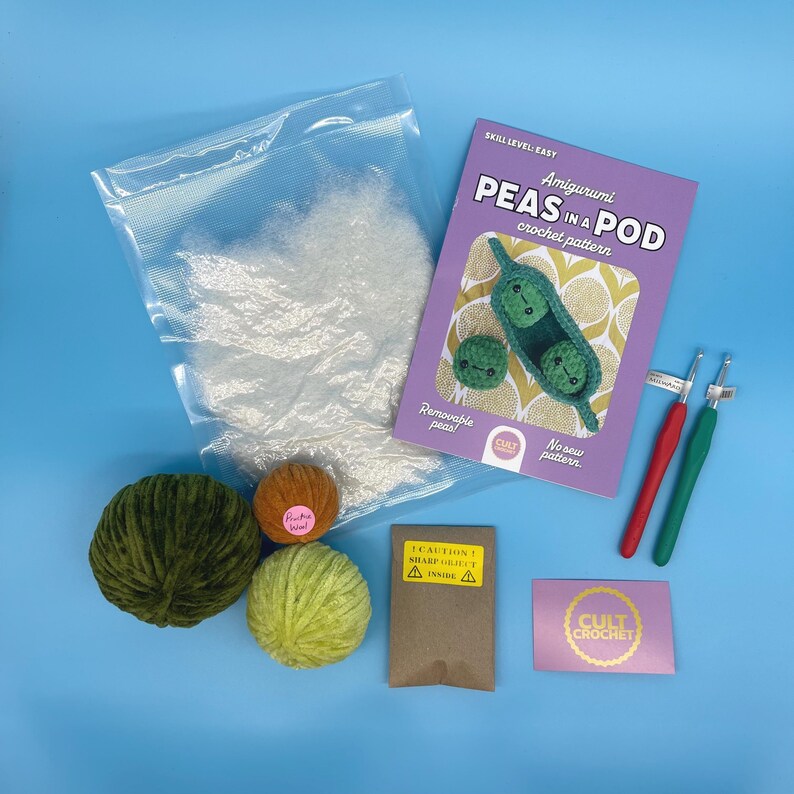 Cult Crochet Peas in a Pod Crochet Kit – Amigurumi Chenille Craft Kit at Bibelot Leek UK Stockist