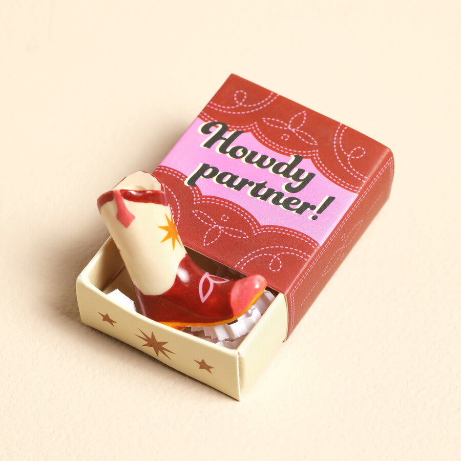 Lisa Angel Tiny Matchbox Ceramic Cowboy Boot Token at Bibelot Leek UK Stockist