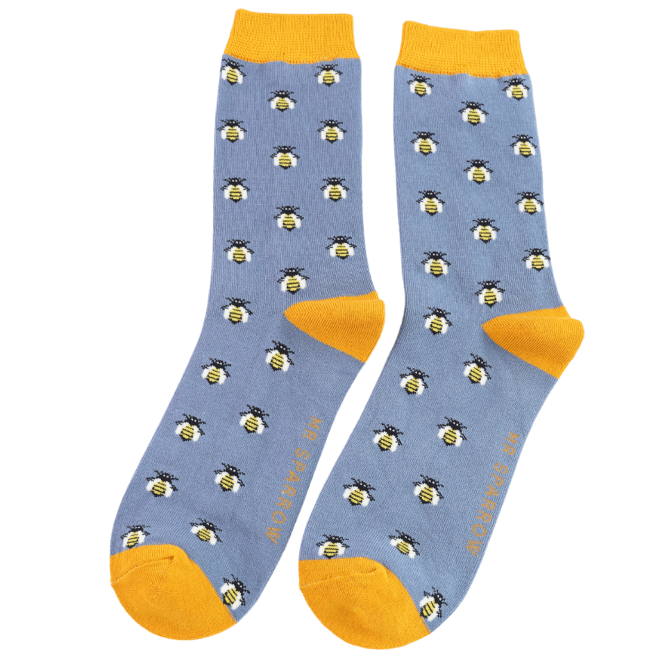 Mr Sparrow Honey Bees Socks: Blue image 1