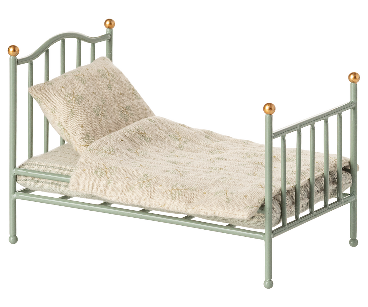 Maileg Vintage Single Bed, Mouse - Mint