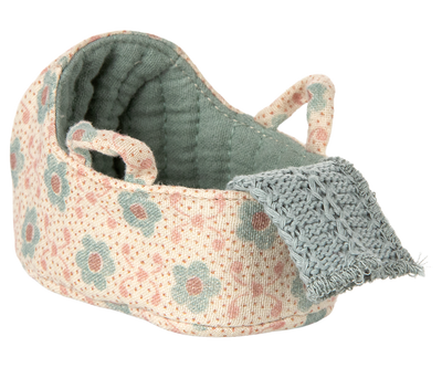 Maileg Carry Cot, Baby Mouse - Blue Bibelot UK Stockist