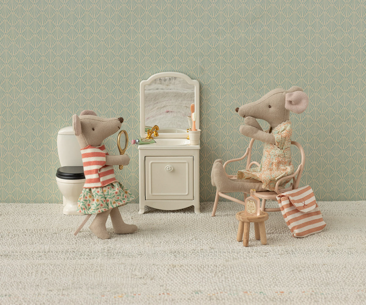 Maileg Toothbrush Set in Bag, Mouse - Coral Stripe at Bibelot Leek