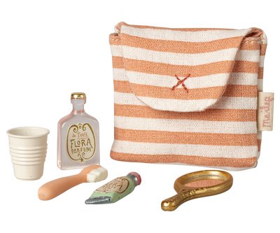 Maileg Toothbrush Set in Bag, Mouse - Coral Stripe at Bibelot Leek