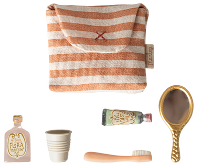 Maileg Toothbrush Set in Bag, Mouse - Coral Stripe at Bibelot Leek