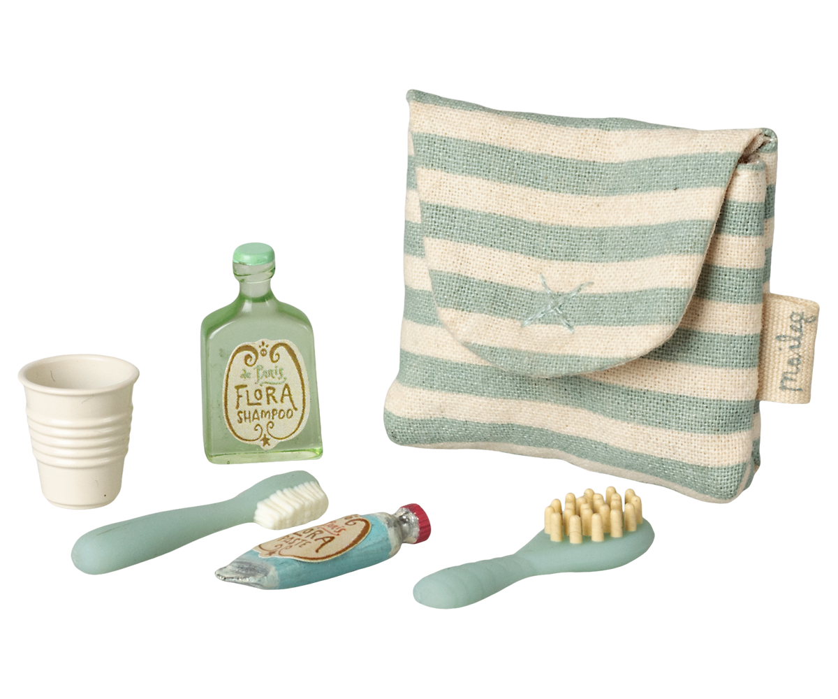 Maileg Toothbrush Set in Bag, Mouse - Blue Stripe at Bibelot Leek