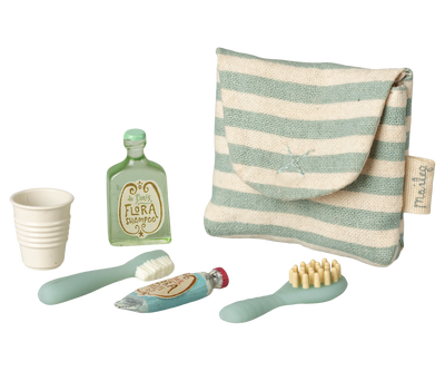 Maileg Toothbrush Set in Bag, Mouse - Blue Stripe at Bibelot Leek
