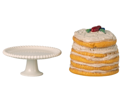 Maileg Party Cake and Cake Stand, Mouse - Off White at Bibelot Leek