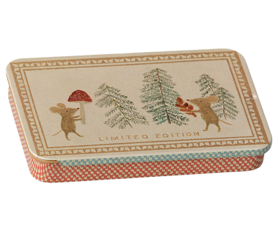 Maileg Metal Box with Sliding Lid - Christmas Mice at Bibelot Leek UK Stockist