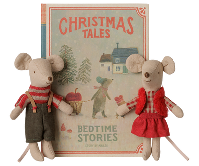 Maileg Christmas Twin Mice, Little Sister and Brother in Book at Bibelot Leek UK Stockist