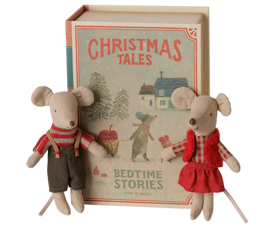 Maileg Christmas Twin Mice, Little Sister and Brother in Book at Bibelot Leek UK Stockist