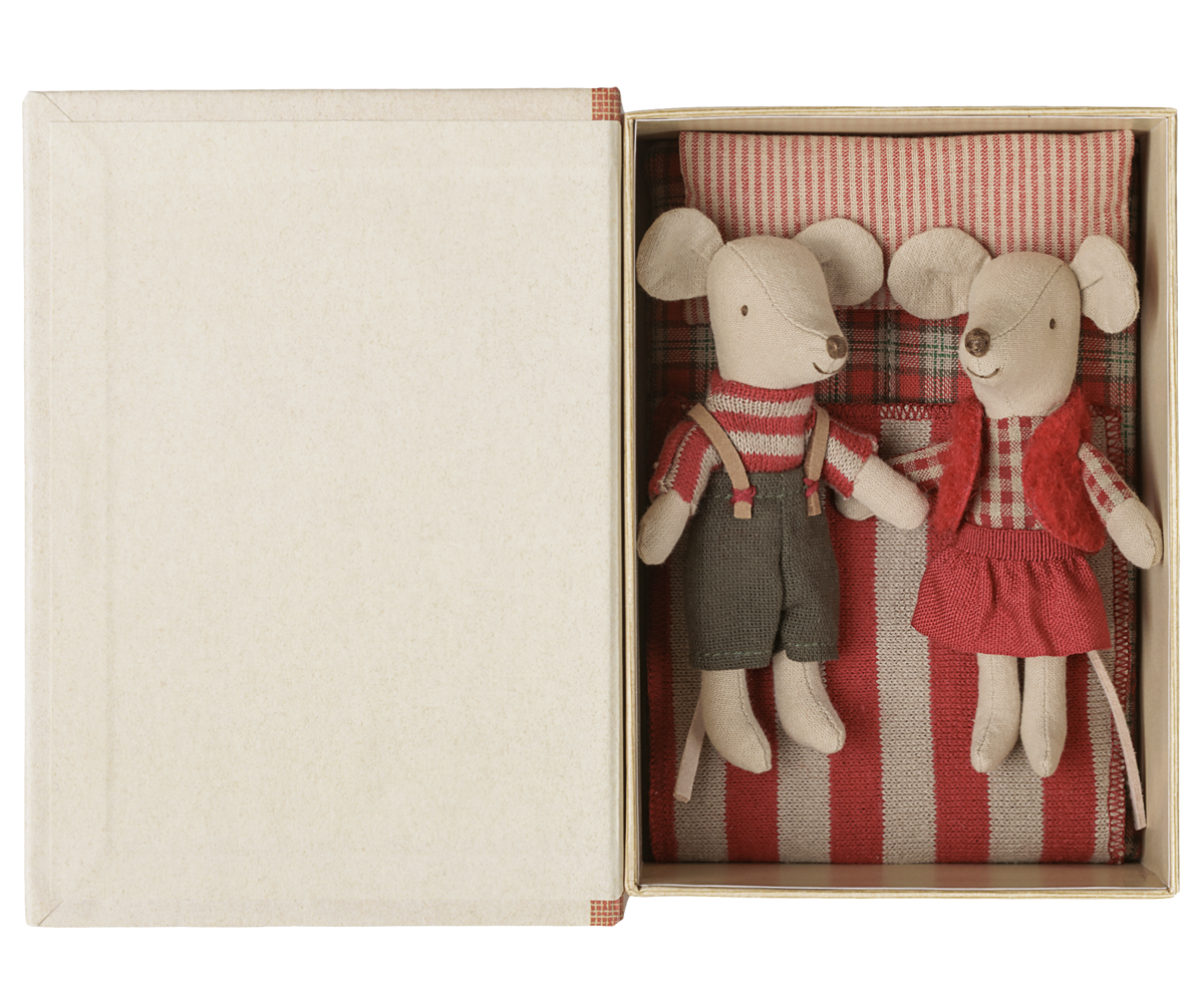 Maileg Christmas Twin Mice, Little Sister and Brother in Book at Bibelot Leek UK Stockist