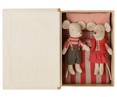 Maileg Christmas Twin Mice, Little Sister and Brother in Book at Bibelot Leek UK Stockist