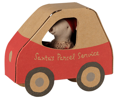 Maileg Christmas Mouse, Little Sister in Car Box at Bibelot Leek UK Stockist