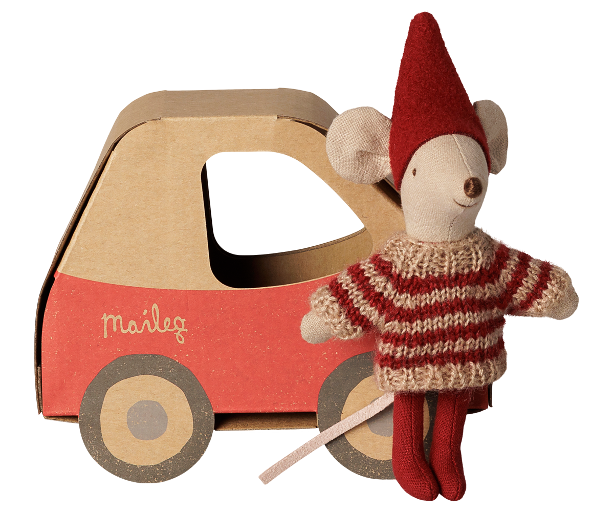 Maileg Christmas Mouse, Little Sister in Car Box at Bibelot Leek UK Stockist