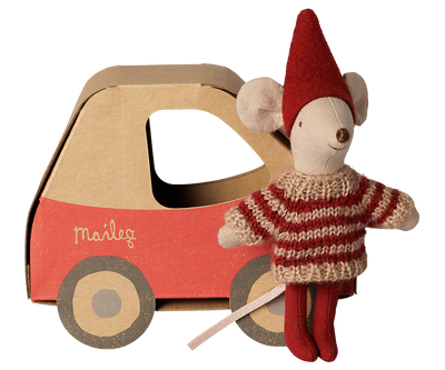 Maileg Christmas Mouse, Little Sister in Car Box at Bibelot Leek UK Stockist