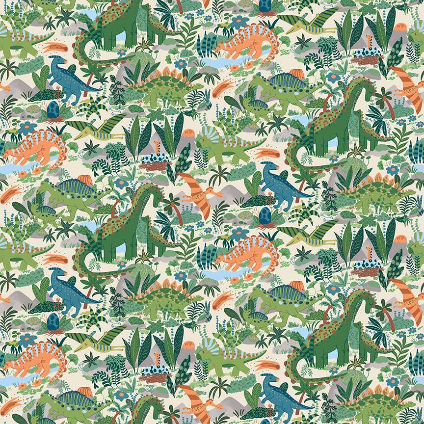 Makower Prehistoric Paradise Cream 163/Q Cotton fabric at Bibelot, Leek