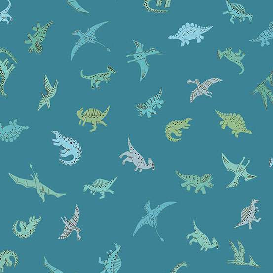 Makower Prehistoric Pals Blue 168/B Cotton Fabric at Bibelot, Leek
