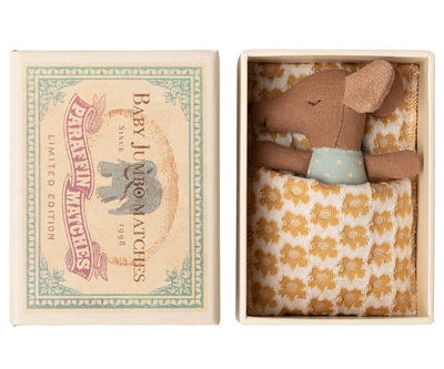 Maileg Sleepy Wakey Baby Mouse in Matchbox - Blue UK Stockist