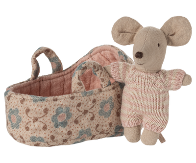 Maileg Baby Mouse in Carry Cot - Rose UK stockist