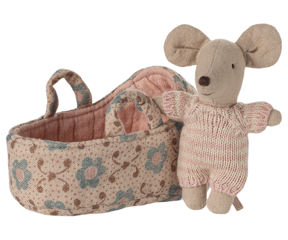 Maileg Baby Mouse in Carry Cot - Rose UK stockist