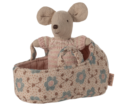 Maileg Baby Mouse in Carry Cot - Rose UK stockist