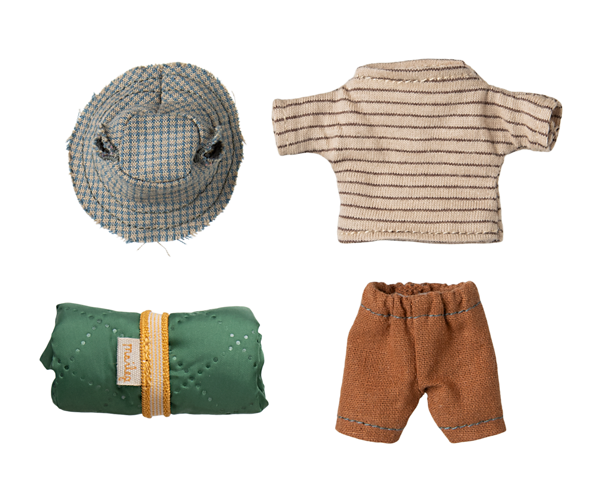 Maileg Hiker Mouse, Big Brother - Thin Stripes Bibelot Leek UK Stockist