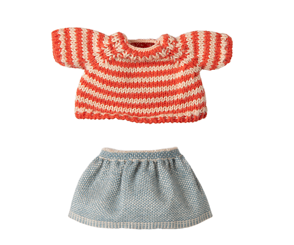 Maileg Knitted Sweater and Skirt, Big Sister Mouse Bibelot Leek UK Stockist