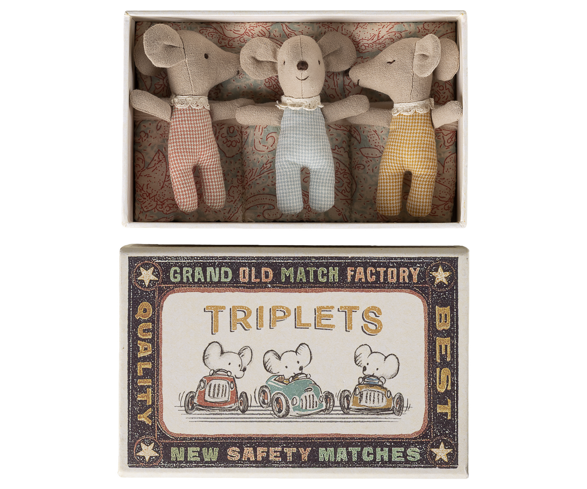 Maileg Triplets, Baby Mice in Matchbox - Checker at Bibelot Leek