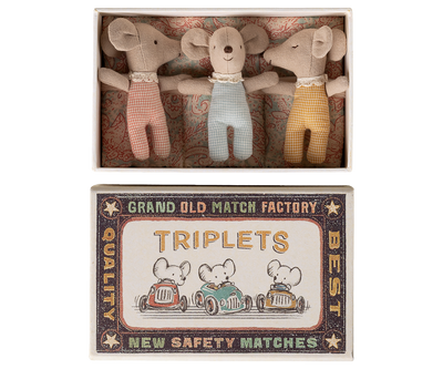Maileg Triplets, Baby Mice in Matchbox - Checker at Bibelot Leek