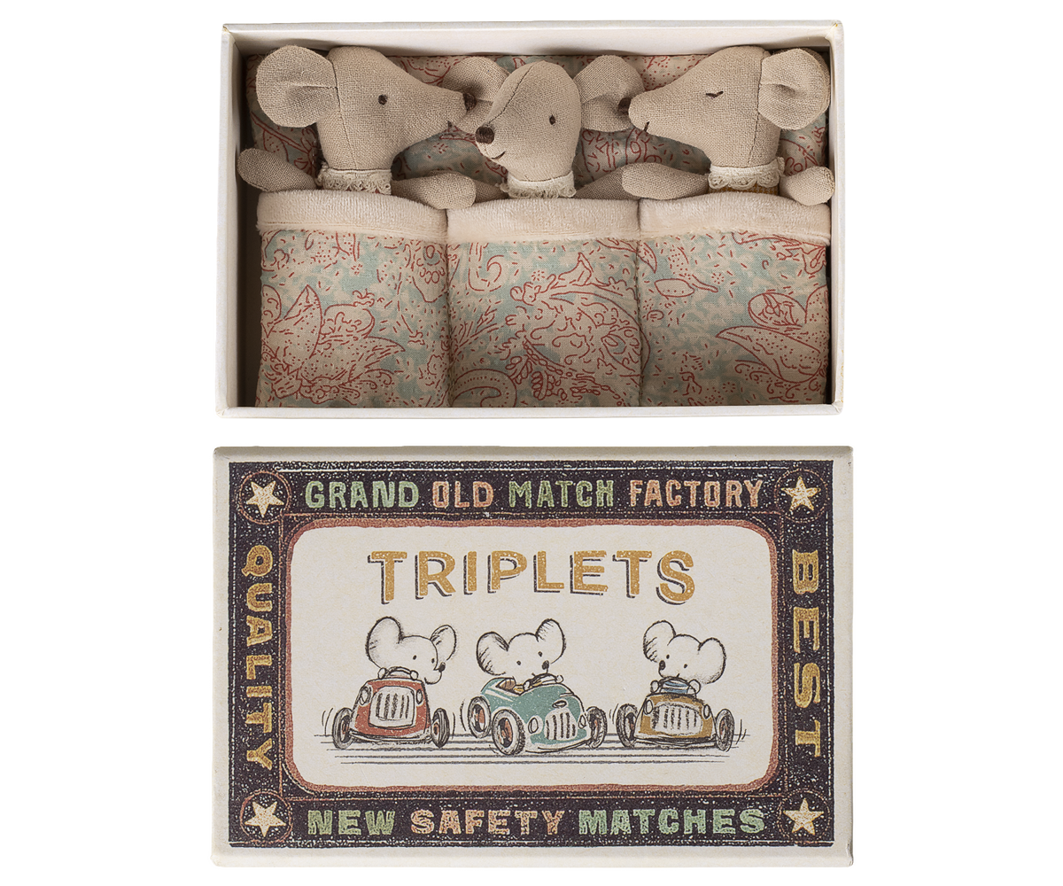 Maileg Triplets, Baby Mice in Matchbox - Checker at Bibelot Leek