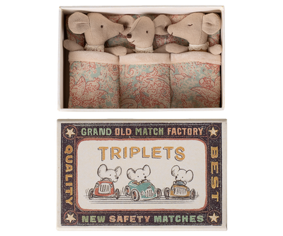 Maileg Triplets, Baby Mice in Matchbox - Checker at Bibelot Leek