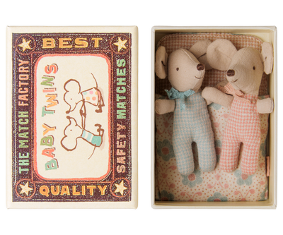 Maileg Twins, Baby Mice in Matchbox - Checker at Bibelot Leek UK Stockist