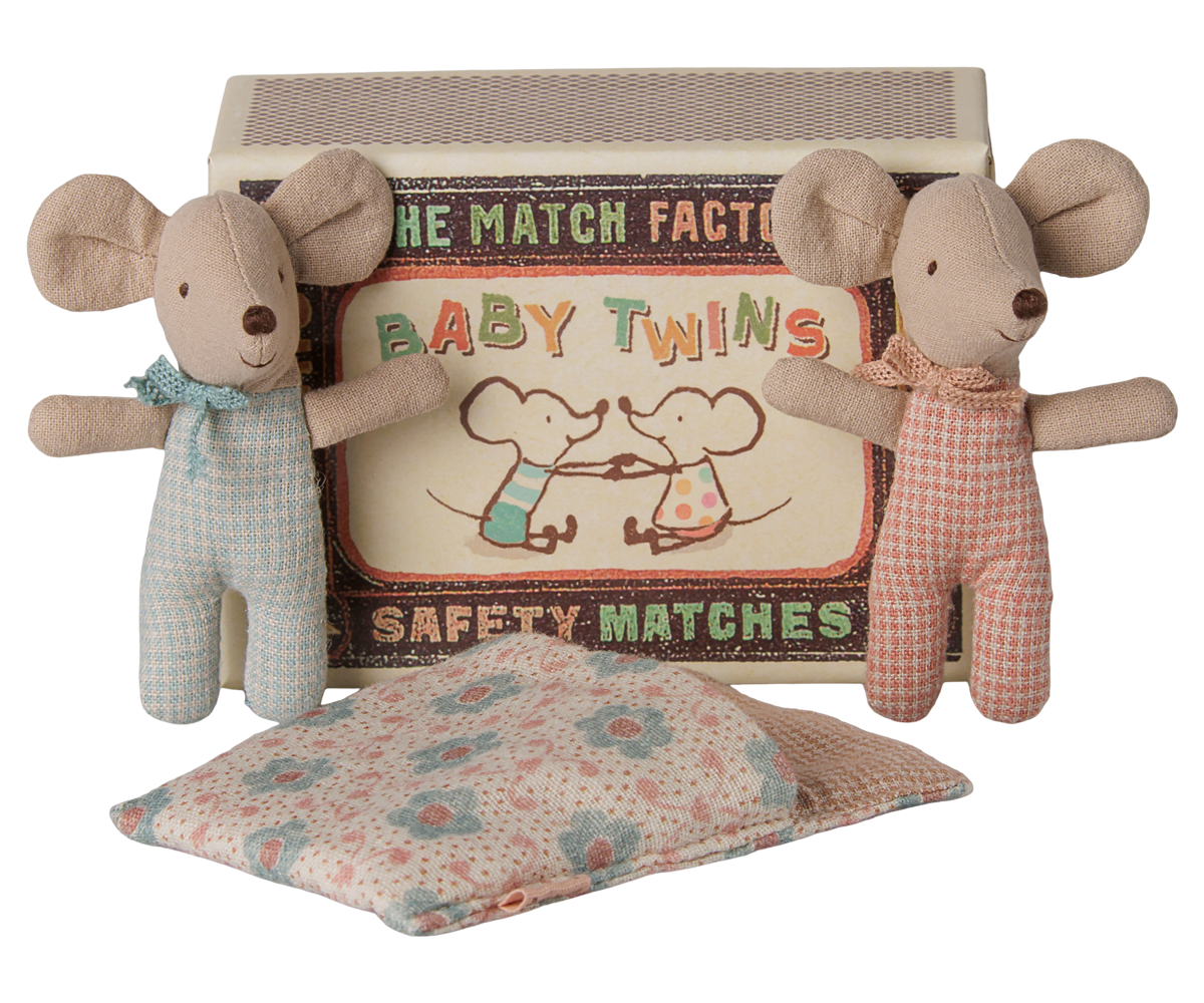 Maileg Twins, Baby Mice in Matchbox - Checker at Bibelot Leek UK Stockist