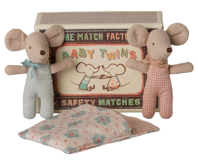 Maileg Twins, Baby Mice in Matchbox - Checker at Bibelot Leek UK Stockist