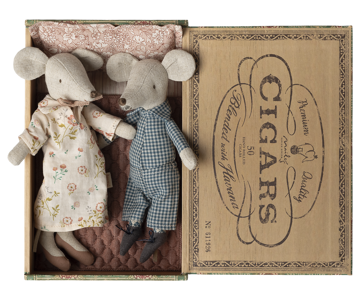 Maileg Grandma and Grandpa Mice in Cigarbox Bibelot Leek UK Stockist