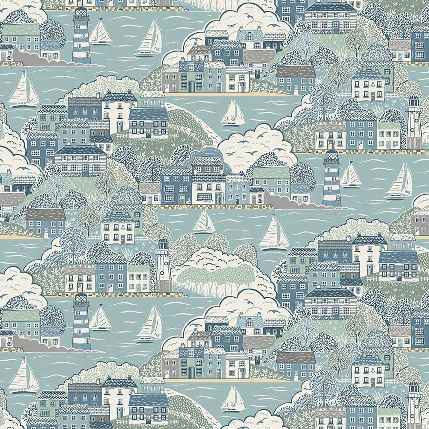 Makower Driftwood Cove Light Blue 171/B3Cotton Fabric at Bibelot, Leek
