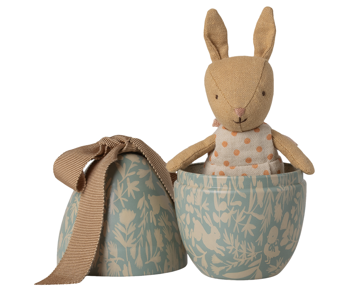 Maileg Easter Egg with Micro Rabbit, Small - Dusty Blue at Bibelot Leek