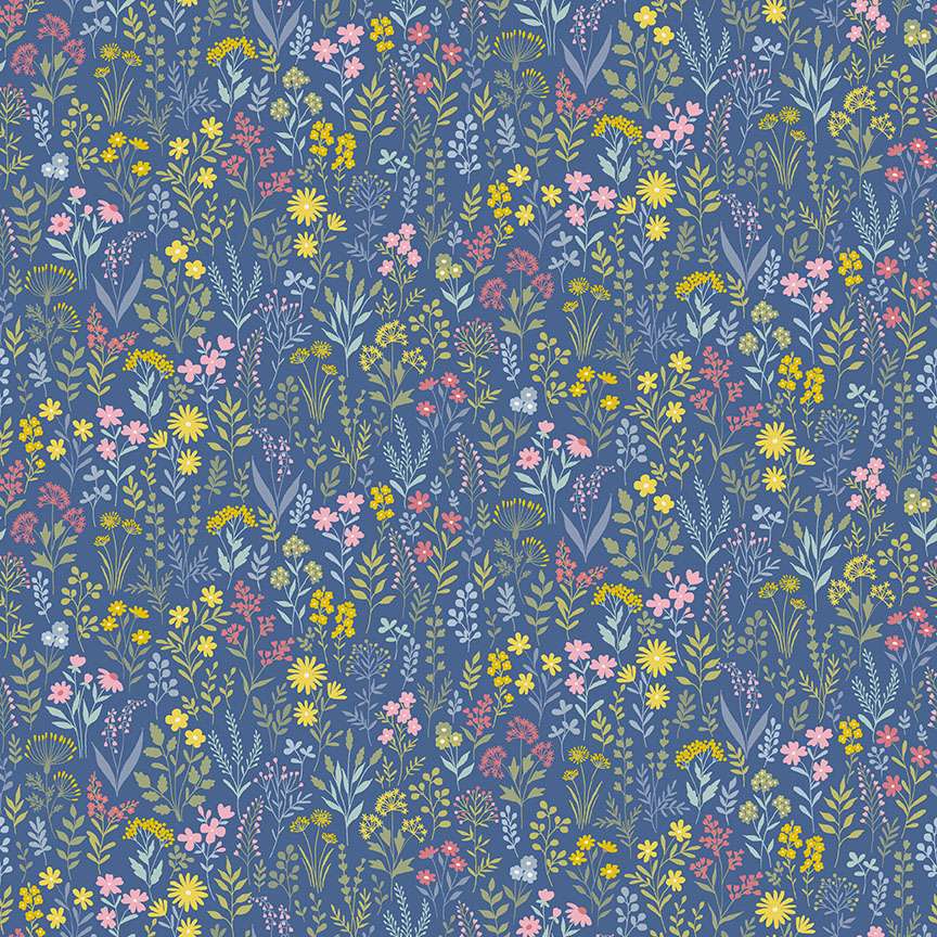 Makower Petite Fleur Meadow Blue 180/B  Cotton Fabric at Bibelot, Leek