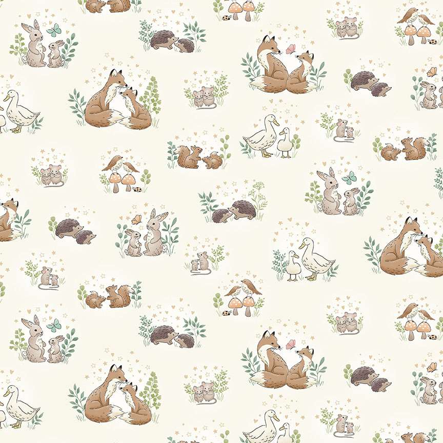 Makower Little Ones Hugs Cream 189/Q Cotton Fabric at Bibelot, Leek