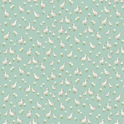 Makower Little Ones Ducks Teal 190/T Cotton Fabric at Bibelot, Leek
