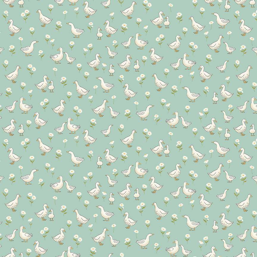 Makower Little Ones Ducks Teal 190/T Cotton Fabric at Bibelot, Leek