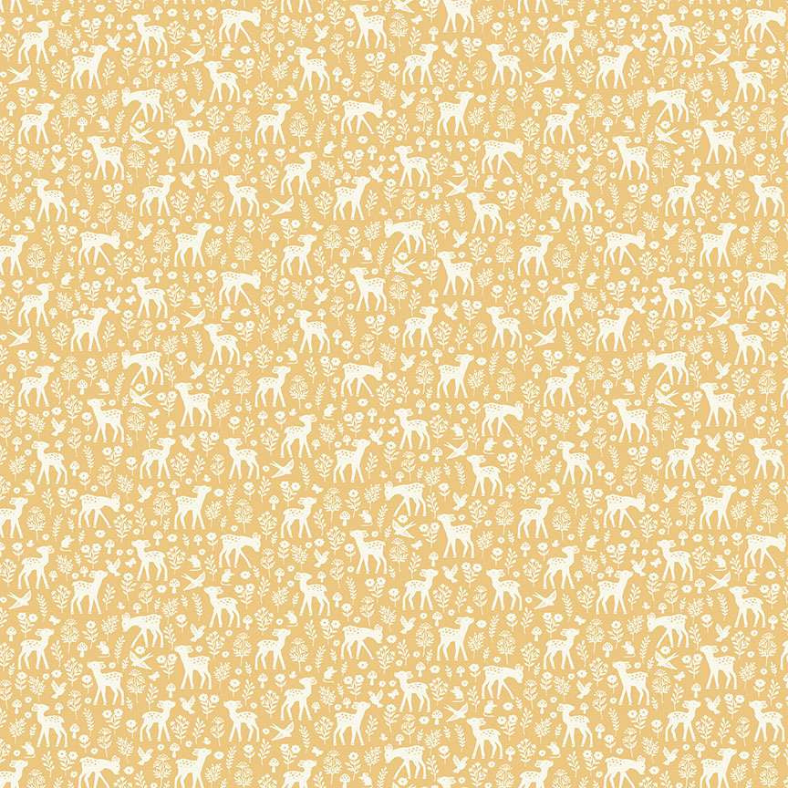 Makower Little Ones Deer Yellow 193/Y Cotton Fabric at Bibelot, Leek